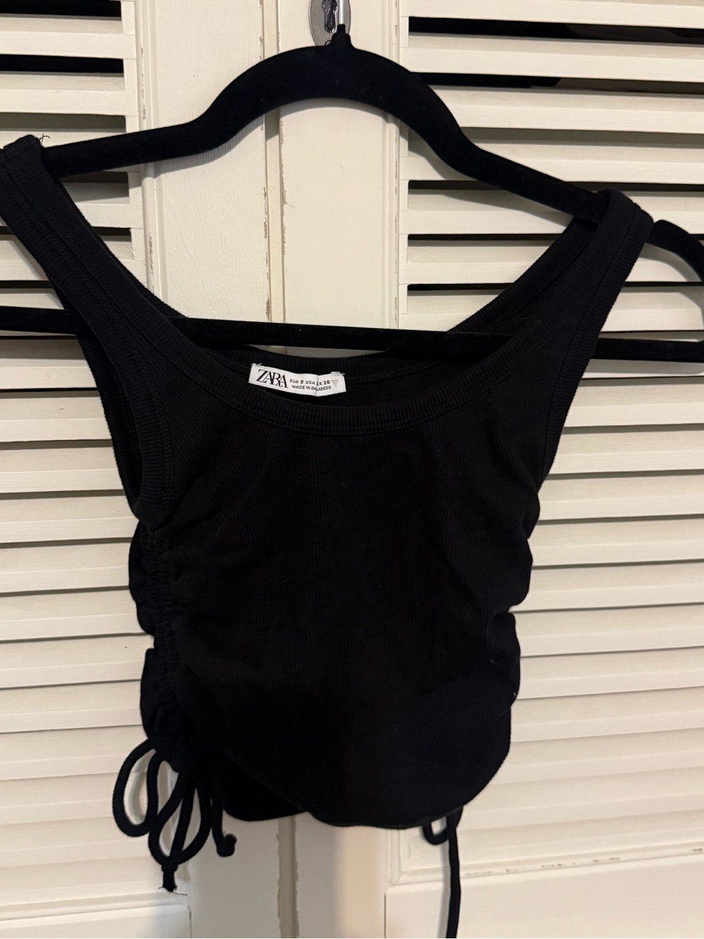 ZARA Black Ribbed Ruched Side Tank